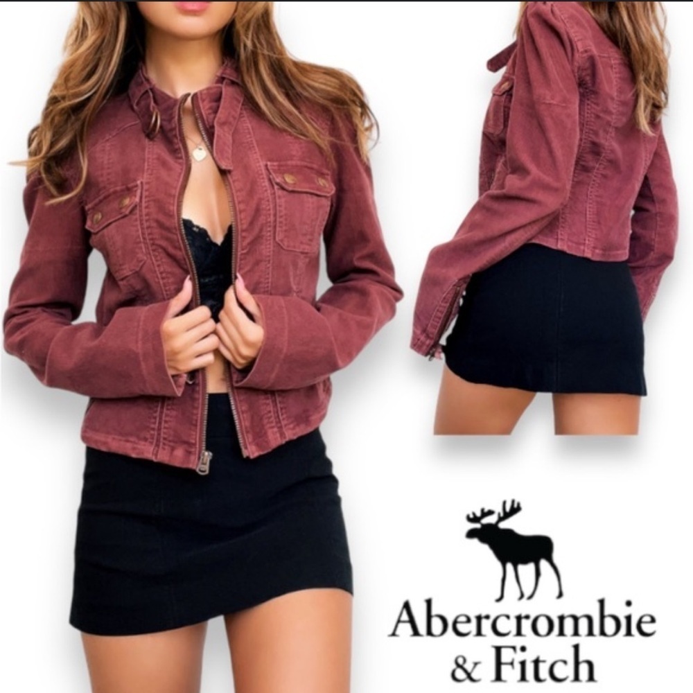 Abercrombie & Fitch Y2K Maroon Slim Fit Utility Jacket Moto Style Size M